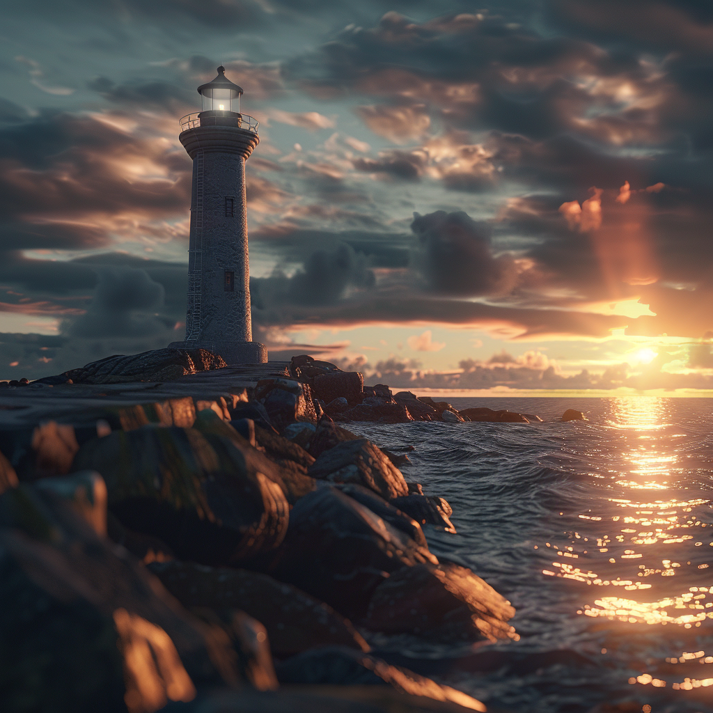 Lighthouse with color and sunset