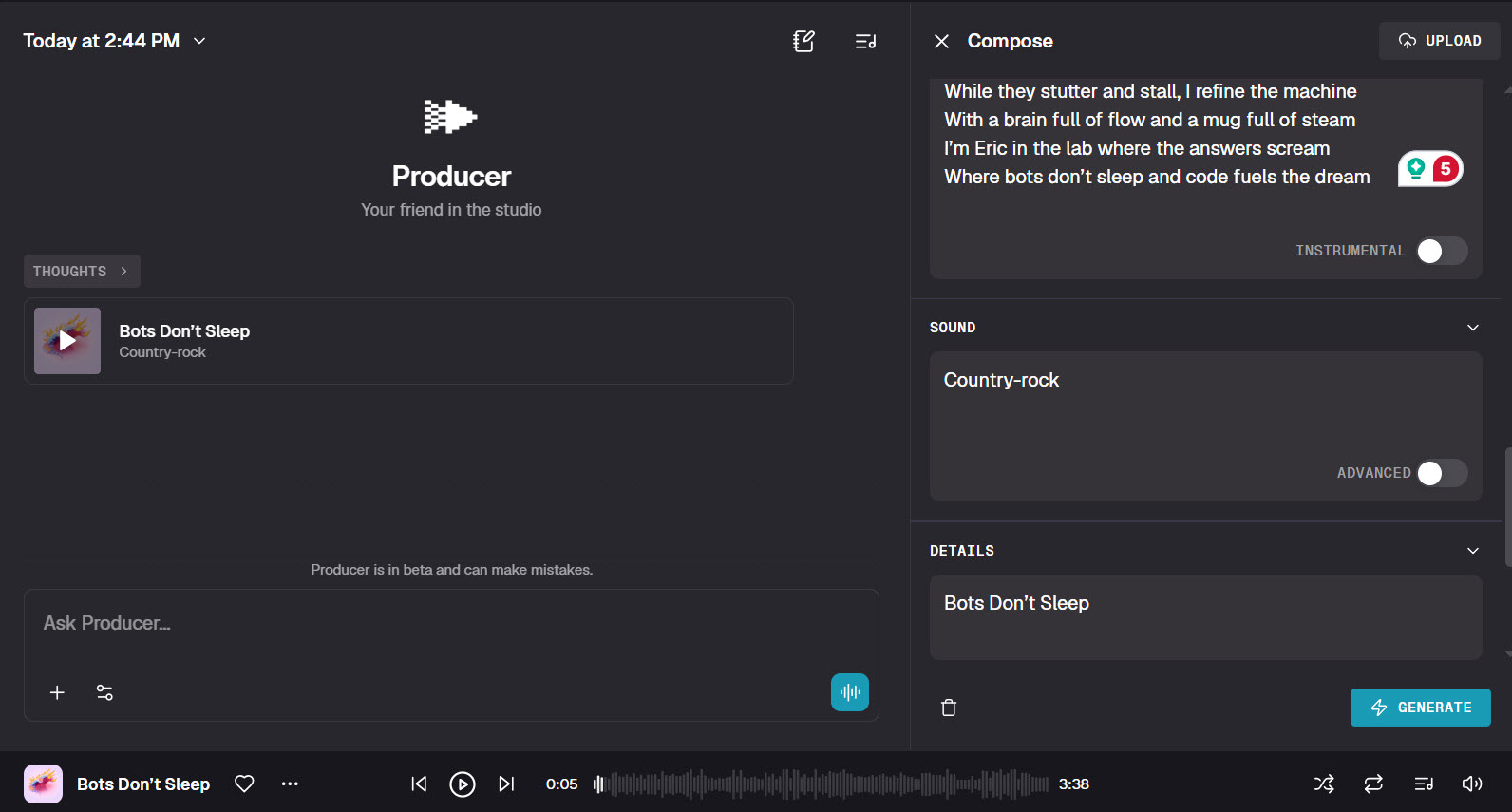 Creating Bots Dont Sleep song