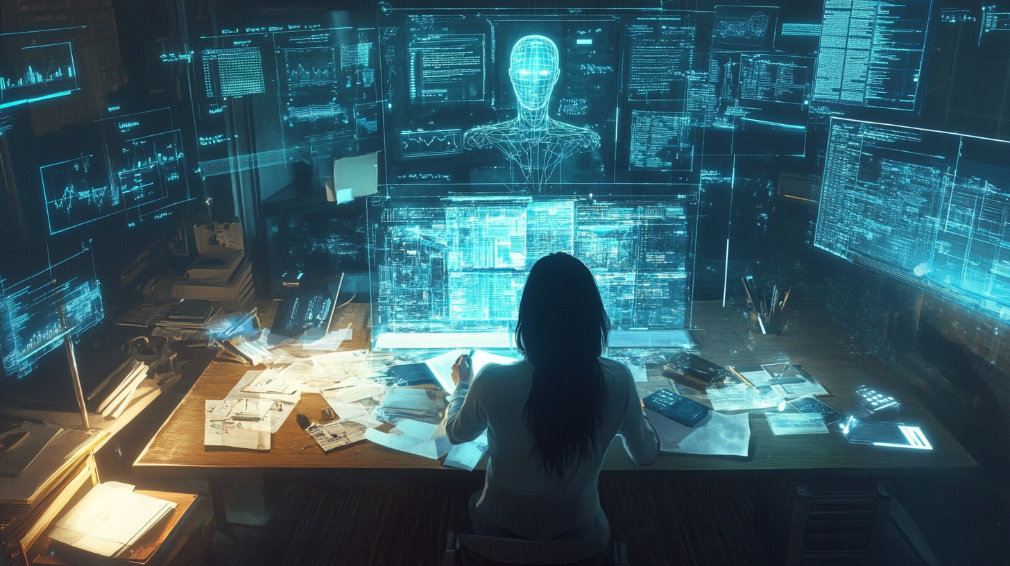 person surrounded by project materials