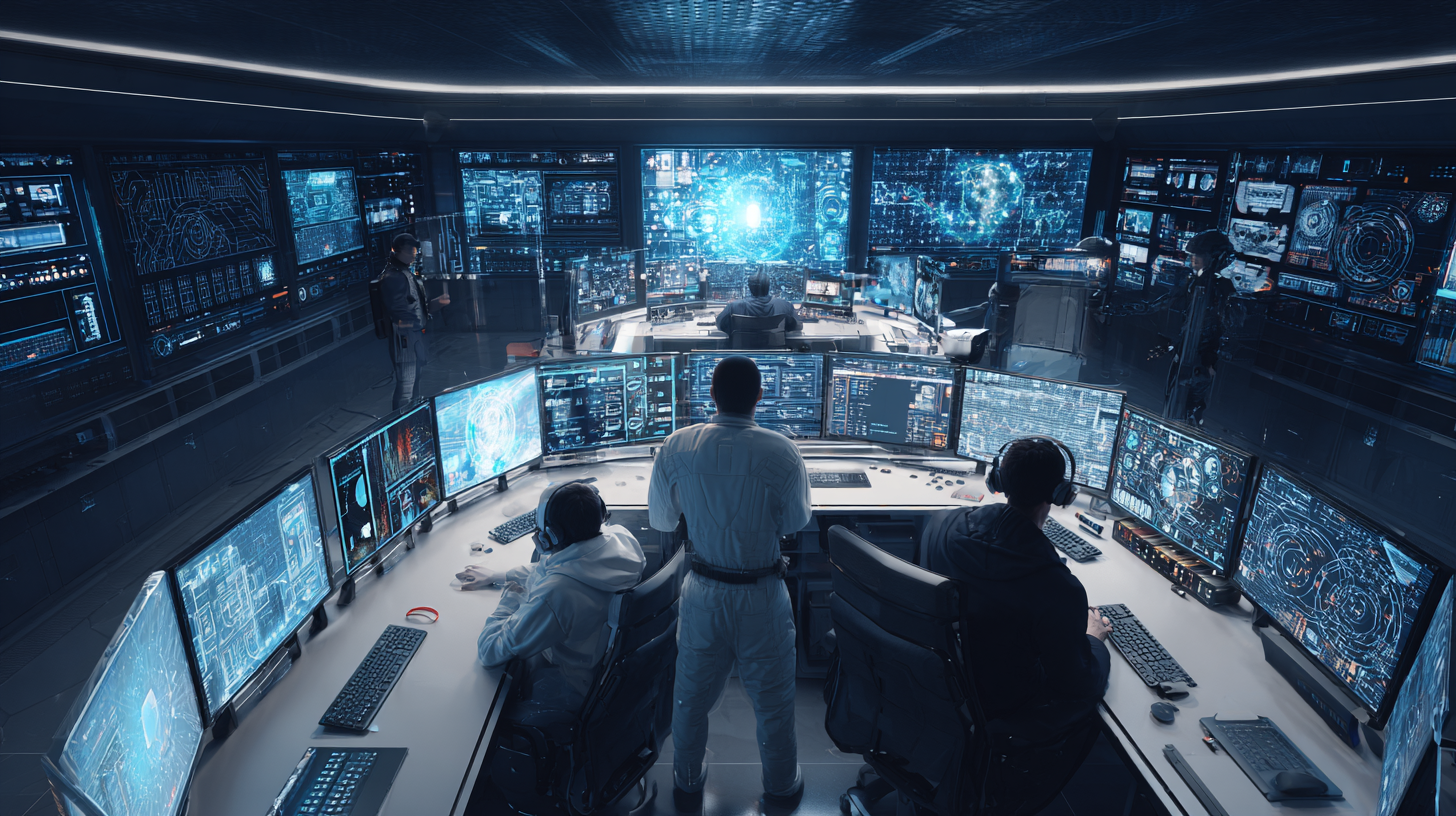 futuristic control room with AI agents